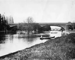 Prints of Designed by Isambard Kingdom Brunel to carry the Great Western Railway across the Thames. It has the flattest brick arch in the World Bridges, Viaducts And Tunnels Prints: Maidenhead Bridge Print, 1895 - A Lithograph of Brunel's Railway Crossing