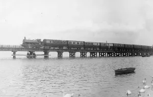 Print of Radipole Lake timber bridge, c1900