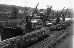 GWR Docks Penarth Print, c1920s Unloading esparto grass from ship to rail