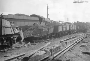 Print of Air Raid Damage to Goods Wagons at Newton Abbot Station