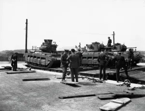 Print of Tanks on Rectank Wagons, c. 1940