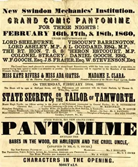 Theatre Collection: Swindon Mechanics Institute Pantomime poster, February 1860