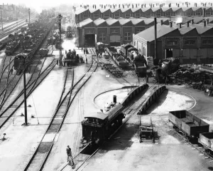 Swindon Works 1908 Print - View of the Turntable and Erecting Shop