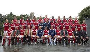 Photo Call Collection: Bristol City Football Club: 2013 Team Photo at Avon Gorge Hotel with Clifton Suspension Bridge