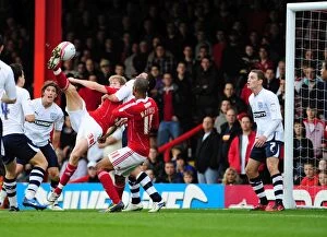 Images Dated 6th November 2010: Bristol City's Jon Stead Narrowly Misses Overhead Kick Goal Against Preston North End