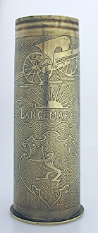 A 1913 77 mm shell case, engraved Langemark A 1913 77 mm shell case, engraved Langemark