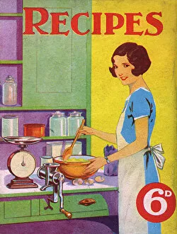 Kitchen Prints: 1930s woman cooking in her kitchen