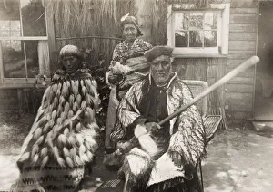 19th century vintage photograph: Maori group, man with club, New Zealand, c.1890 19th century vintage photograph: Maori group, man with club, New Zealand, c.1890