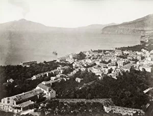 Vesuvius Gallery: 19th century vintage photograph: View of Sorrento, with some coming from the volcano