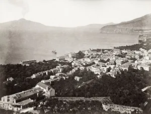 19th century vintage photograph: View of Sorrento, with some coming from the volcano 19th century vintage photograph: View of Sorrento, with some coming from the volcano