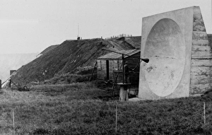 <b class=qtipBold><figcaption>Abbotscliff sound mirror 1932</figcaption></b><br>Abbotscliff sound mirror, used for anti-aircraft defence 1932 Date: 1932<br><em>© Mary Evans / National Archives</em> Abbotscliff sound mirror 1932