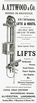 Advert for A. Attwood & Co. lifts and hoists 1889 Advert for A. Attwood & Co. lifts and hoists 1889