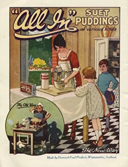 Packet Gallery: Advertisement for All-In suet puddings of various kinds - the new way