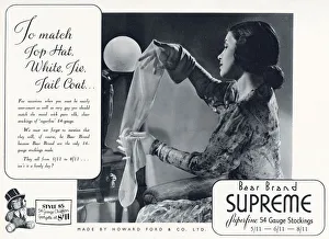 Advertisement for Bear Brand superfine Stockings. Date: 1936 Advertisement for Bear Brand superfine Stockings. Date: 1936
