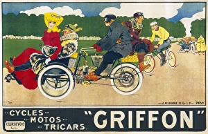 <b class=qtipBold><figcaption>Advertisement - Bicycles</figcaption></b><br>A poster advertising Griffon Cycles, Motos and Tricars<br><em>© Mary Evans Picture Library 2015 - https://copyrighthub.org/s0/hub1/creation/maryevans/MaryEvansPictureID/10235628</em> Advertisement - Bicycles