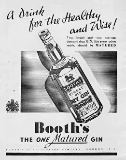 <b class=qtipBold><figcaption>Advert for Booths Gin, 1937</figcaption></b><br>Advert for Booths Gin, 1937, London Date: 1937<br><em>© Mary Evans / Jazz Age Club Collection</em> Advert for Booths Gin, 1937