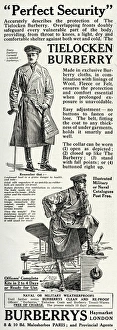 Advert for Burberrys tielocken trench coats 1916 Advert for Burberrys tielocken trench coats 1916