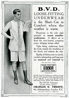 Images Dated 29th September 2016: Advert for BVD underwear for men 1914