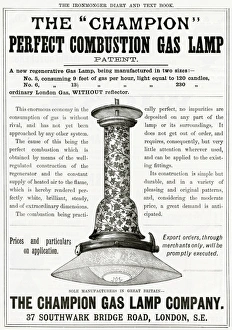 Advert for Champion combustion gas lamp 1889 Advert for Champion combustion gas lamp 1889