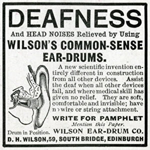 Aids Gallery: Advert for D. H Wilsons deafness 1902