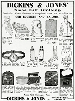 Advert for Dickins & Jones soldiers & sailors comforts 1914 Advert for Dickins & Jones soldiers & sailors comforts 1914