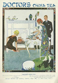 Saucer Gallery: Advertisement for Doctors China Tea by Gladys Peto, done in her characteristic