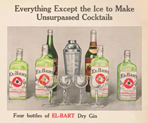 <b class=qtipBold><figcaption>Advert for El Bart Dry Gin, 1915</figcaption></b><br>Advert for El Bart Dry Gin, 1915, USA. 'Everything except the ice to make unsurpassed cocktails.' Date: 1915<br><em>© Mary Evans / Jazz Age Club Collection</em> Advert for El Bart Dry Gin, 1915