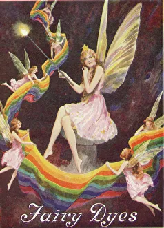 Advertisement for Fairy Dyes, promoted, appropriately, by some fairies who flutter Advertisement for Fairy Dyes, promoted, appropriately, by some fairies who flutter