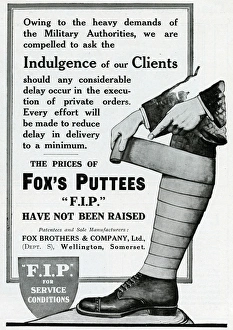 Advert for Foxs Puttees military authorities 1914 Advert for Foxs Puttees military authorities 1914