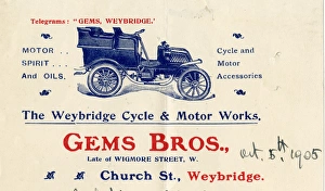 Advert, Gems Bros, Weybridge Cycle & Motor Works Advert, Gems Bros, Weybridge Cycle & Motor Works