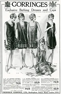 Swimsuit Gallery: Advert for Gorringes womens bathing dresses & capes 1924