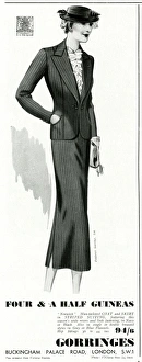 Advert for Gorringes womens taiored striped suit 1937 Advert for Gorringes womens taiored striped suit 1937