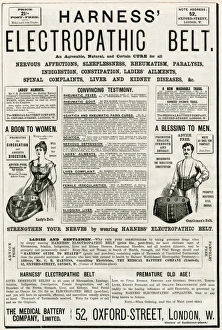 Advert for Harness electropathic corset belts 1887 Advert for Harness electropathic corset belts 1887