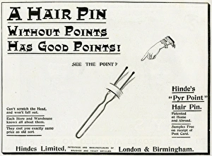 Advert for Hindes Limited the new hair pin 1893 Advert for Hindes Limited the new hair pin 1893