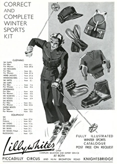 Sportswear Gallery: Advert for Lillywhites skiing clothing & accessories 1937