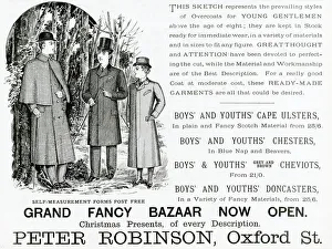 Advert for Peter Robinson's young gentlemen's coats 1893 Advert for Peter Robinson's young gentlemen's coats 1893