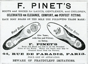Advert for Pinets footwear in Paris 1887 Advert for Pinets footwear in Paris 1887