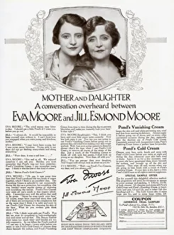 Advertisement for Pond's Creams featuring a conversation between Eva Moore Advertisement for Pond's Creams featuring a conversation between Eva Moore