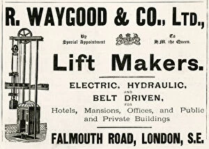 Advertising Gallery: Advert for R. Waygood & Co. lift makers 1898 Advert for R. Waygood & Co