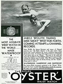 Watch Gallery: Advert for The Rolex Oyster waterproof wrist watch 1930