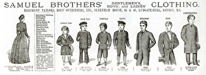 Advert for Samuel Brothers boys outfits 1884 Advert for Samuel Brothers boys outfits 1884
