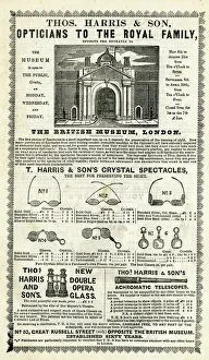 Spectacles Gallery: Advertisement, Thomas Harris, Opticians to the Royal Family