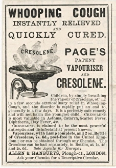 <b class=qtipBold><figcaption>Advert/Whooping Cough</figcaption></b><br>Whooping cough cure containing cresolene<br><em>© Mary Evans Picture Library</em> Advert/Whooping Cough