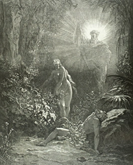 Adam and Eve disobeying God. Banishes from the Garden of Ede Adam and Eve disobeying God. Banishes from the Garden of Ede