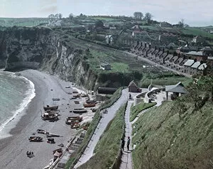 Steps Gallery: Aerial view of the beach and cliffs at Beer, East Devon