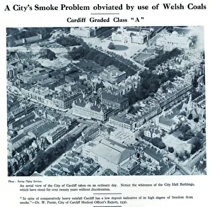 Aerial view of Cardiff, showing less smoke pollution Aerial view of Cardiff, showing less smoke pollution