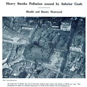 Aerial view of a city with heavy smoke pollution Aerial view of a city with heavy smoke pollution