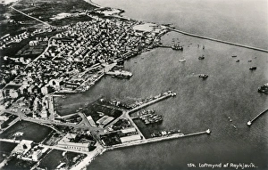 Aerial Views Gallery: Aerial view of Reykjavik and harbour, Iceland