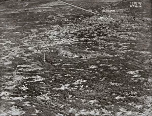 Aerial view, shelling near Dranoutre, Belgium, WW1