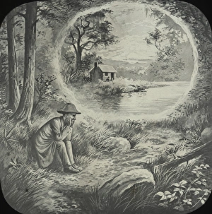 An African-American boy sat sadly by a lake An African-American boy sat sadly by a lake